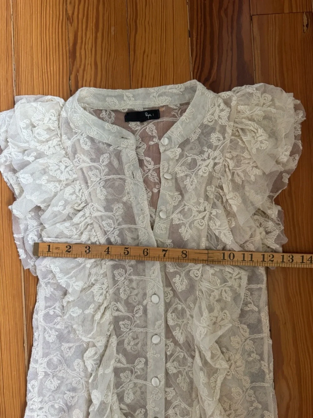 Ryu Cream Sheer Lace Ruffle Button-Front Top - Picture 5 of 5